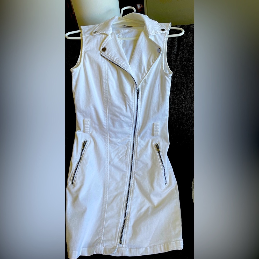 H&M worn once denim white dress to knees